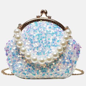 Sequin Pearl Mini Bag for Y2K Fashion Lovers - Chic Evening Accessory for Aesthetic Outfits