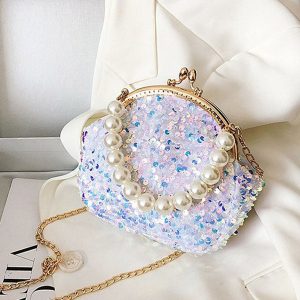 Sequin Pearl Mini Bag for Y2K Fashion Lovers - Chic Evening Accessory for Aesthetic Outfits