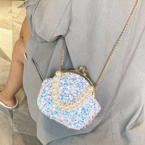 Sequin Pearl Mini Bag for Y2K Fashion Lovers - Chic Evening Accessory for Aesthetic Outfits