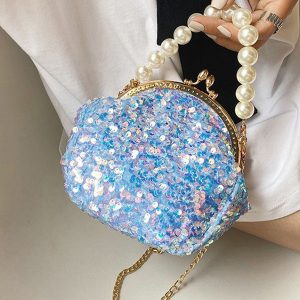 Sequin Pearl Mini Bag for Y2K Fashion Lovers - Chic Evening Accessory for Aesthetic Outfits