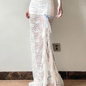 Sheer Lace Midi Skirt - Y2K Aesthetic Fashion for Chic and Edgy Outfits