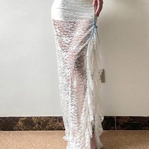 Sheer Lace Midi Skirt - Y2K Aesthetic Fashion for Chic and Edgy Outfits