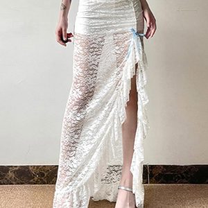 Sheer Lace Midi Skirt - Y2K Aesthetic Fashion for Chic and Edgy Outfits