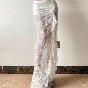 Sheer Lace Midi Skirt - Y2K Aesthetic Fashion for Chic and Edgy Outfits