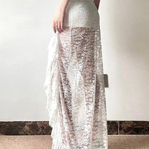 Sheer Lace Midi Skirt - Y2K Aesthetic Fashion for Chic and Edgy Outfits