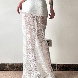 Sheer Lace Midi Skirt - Y2K Aesthetic Fashion for Chic and Edgy Outfits