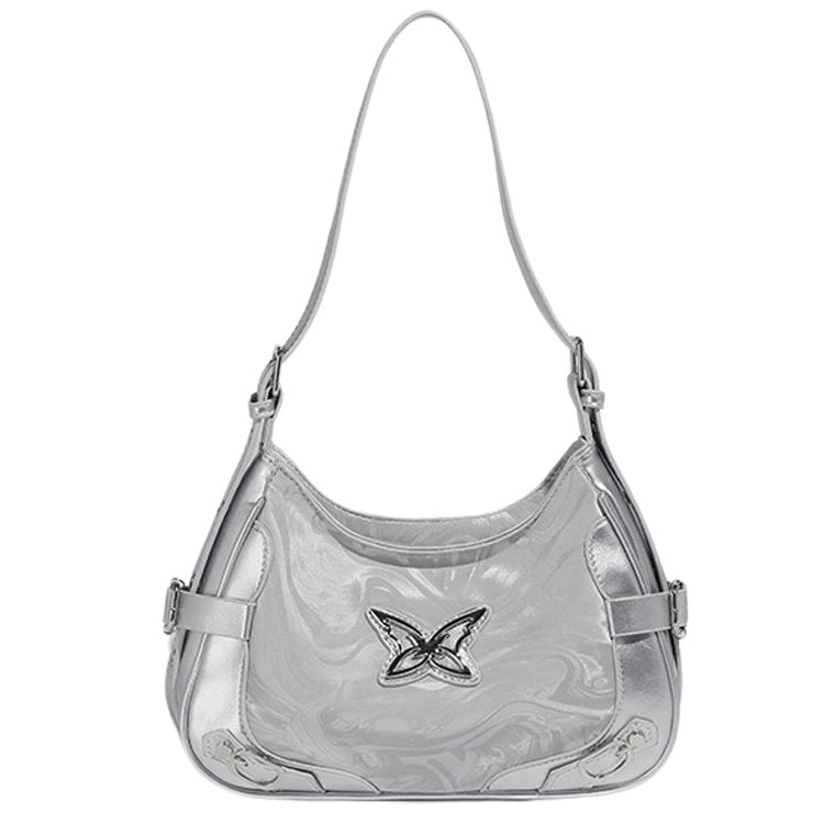 Silver Butterfly Shoulder Bag - Y2K Aesthetic Cute Accessory for Coquette and Grunge Styles