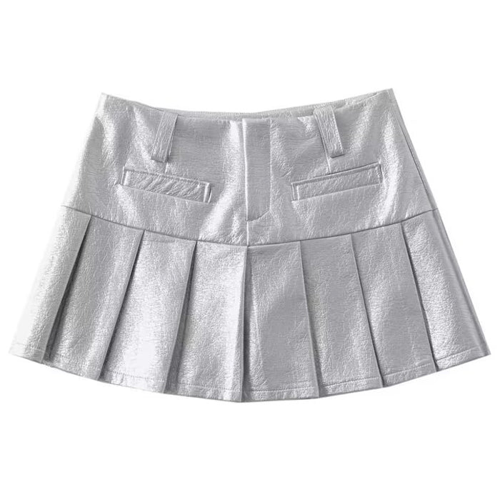 Silver Pleated Mini Skirt - Y2K Aesthetic Fashion for Chic Coquette and Grunge Styles