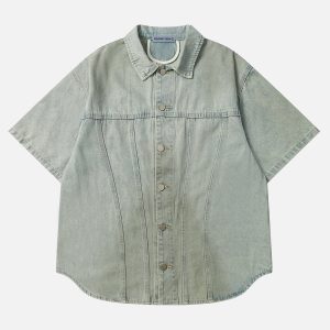 Simulated Dirt Y2K Aesthetic Short Sleeve Shirt - Trendy Grunge Style Top for Unique Outfits