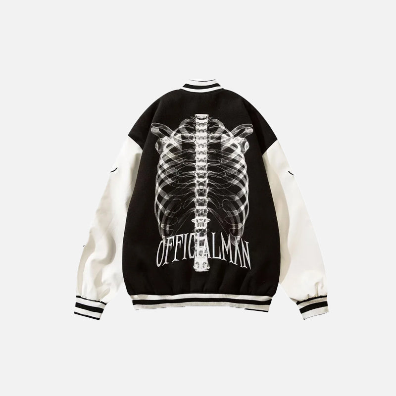 Skeleton Print Embroidery Y2K Varsity Jacket for Grunge Aesthetic Lovers