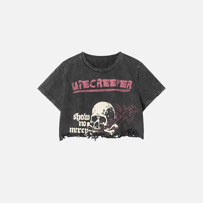 Skull Graphic Loose Crop Top - Y2K Grunge Aesthetic Cute Top for Edgy Outfits