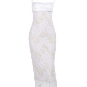 Slim Halter Lace Dress - Y2K Aesthetic Cute Dress for Coquette and Grunge Styles