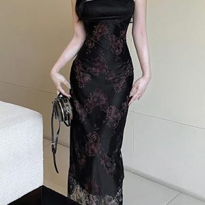 Slim Halter Lace Dress - Y2K Aesthetic Cute Dress for Coquette and Grunge Styles