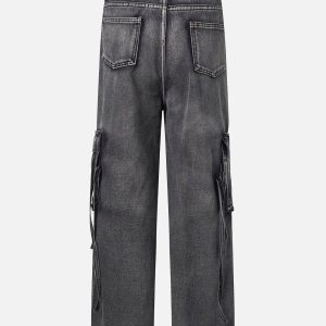 Slit Multi Pocket Washed Jeans - Y2K Aesthetic Cargo Style for Trendy Outfits