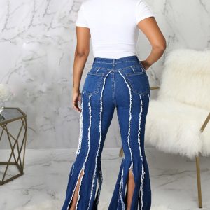 Slit Tassel Flare Denim Jeans - Y2K Aesthetic Grunge Style for Trendy Outfits