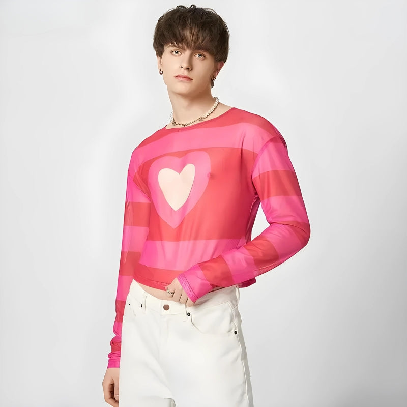 Soft Boy Heart Cut Out Crop Top - Y2K Aesthetic Cute Top for Comfy Grunge Outfits