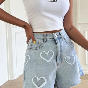 Soft Girl Aesthetic Heart Patch Denim Shorts for Cute and Comfy Summer Outfits