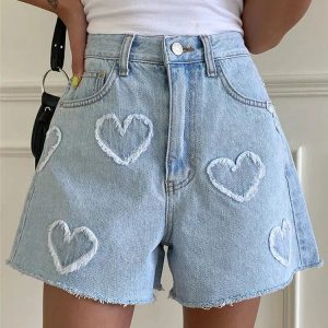 Soft Girl Aesthetic Heart Patch Denim Shorts for Cute and Comfy Summer Outfits