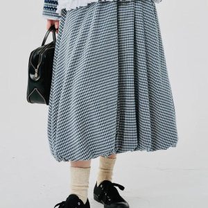 Soft Girl Aesthetic Plaid Bubble Midi Skirt - Y2K Fashion Statement Piece