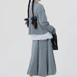 Soft Girl Aesthetic Plaid Bubble Midi Skirt - Y2K Fashion Statement Piece