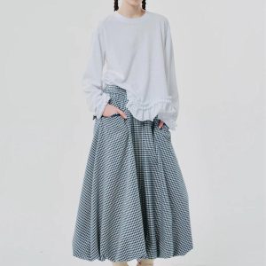 Soft Girl Aesthetic Plaid Bubble Midi Skirt - Y2K Fashion Statement Piece