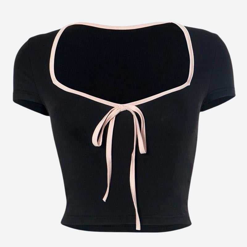 Soft Girl Bow Sweetheart Neckline Top - Y2K Aesthetic Cute Crop Top for Coquette Style