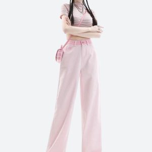 Soft Girl Distressed Straight Leg Pants - Y2K Aesthetic Casual Denim for Trendy Outfits