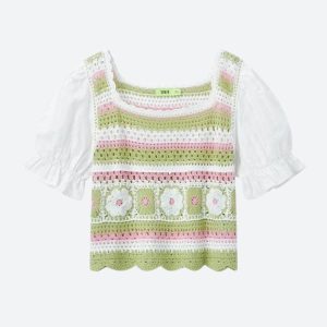 Soft Girl Floral Hollow Out Knit Top - Y2K Aesthetic Cute Crop Top for Trendy Outfits