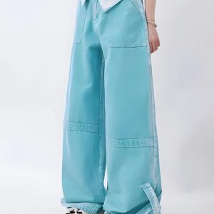 Soft Girl High-Waisted Folded Waist Jeans for Y2K Aesthetic and Comfy Style