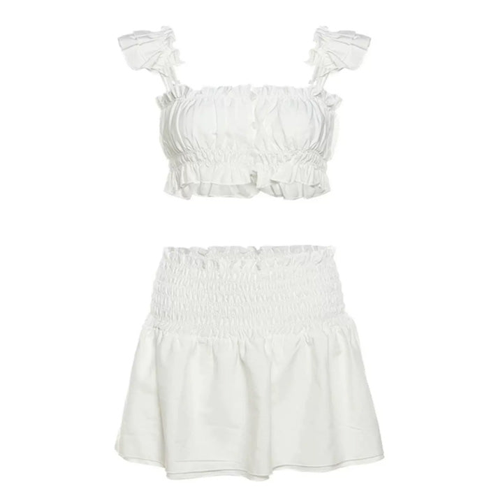 Soft Girl Ruffle Skirt & Cute Top Co-Ord Set - Y2K Aesthetic Fashion Outfit