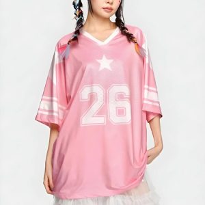 Soft Girl Y2K Star Jersey Top - Cute Aesthetic Tee for Trendy Outfits