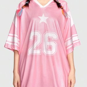 Soft Girl Y2K Star Jersey Top - Cute Aesthetic Tee for Trendy Outfits