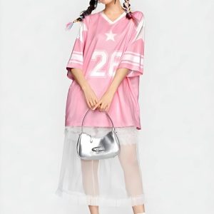 Soft Girl Y2K Star Jersey Top - Cute Aesthetic Tee for Trendy Outfits