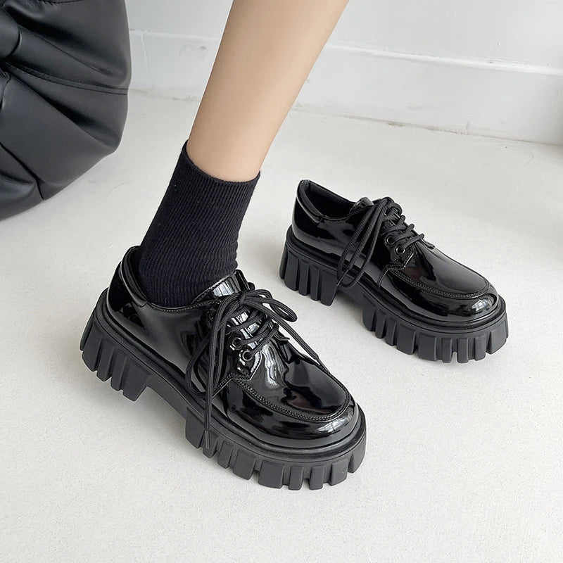 Soft Grunge Chunky Platform Oxford Shoes for Y2K Aesthetic and Coquette Style Outfits