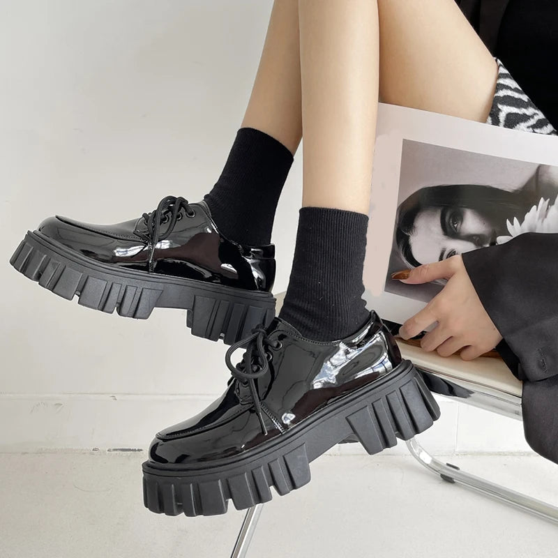 Soft Grunge Chunky Platform Oxford Shoes for Y2K Aesthetic and Coquette Style Outfits