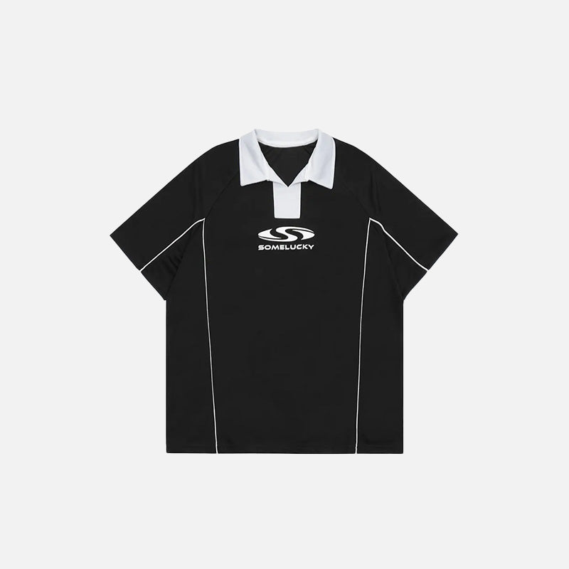 Some Lucky' Y2K Aesthetic Printed Sports Polo T-Shirt for Trendy Outfits