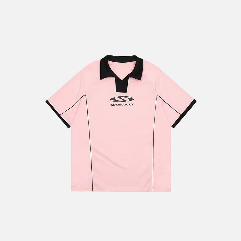 Some Lucky' Y2K Aesthetic Printed Sports Polo T-Shirt for Trendy Outfits