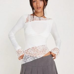 Sophia Lacework Tee: Y2K Fashion Essential for Coquette and Grunge Aesthetic Outfits