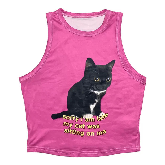 Sorry I'm Late, My Cat Was Sitting On Me Cute Graphic Tee - Y2K Aesthetic Top