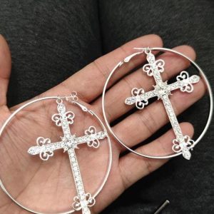 Sparkle Cross Hoop Earrings - Y2K Aesthetic Jewelry for Coquette and Grunge Styles