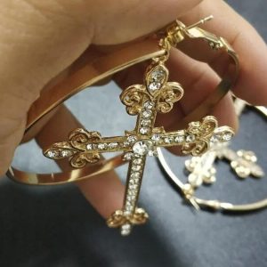 Sparkle Cross Hoop Earrings - Y2K Aesthetic Jewelry for Coquette and Grunge Styles