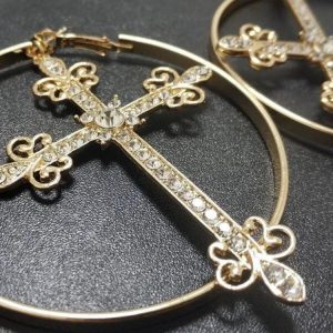 Sparkle Cross Hoop Earrings - Y2K Aesthetic Jewelry for Coquette and Grunge Styles