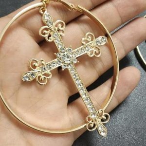 Sparkle Cross Hoop Earrings - Y2K Aesthetic Jewelry for Coquette and Grunge Styles