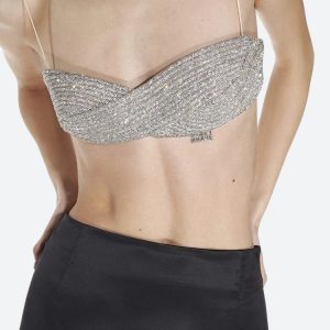 Sparkle Rhinestone Y2K Crop Top for Coquette Aesthetic and Grunge Style Outfits