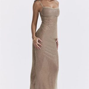 Sparkle Sequined Y2K Aesthetic Fit Maxi Dress for Glamorous Nights Out