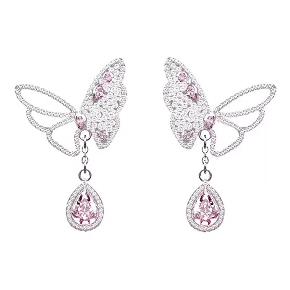 Sparkling Butterfly Drop Earrings - Y2K Aesthetic Jewelry for Coquette and Grunge Styles