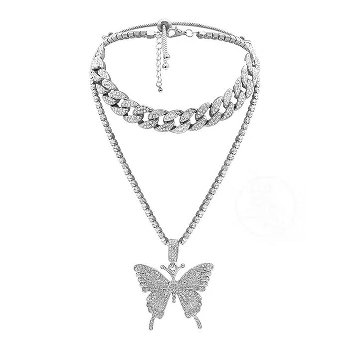 Sparkling Butterfly Rhinestone Layered Necklace for Y2K and Coquette Aesthetic Styles