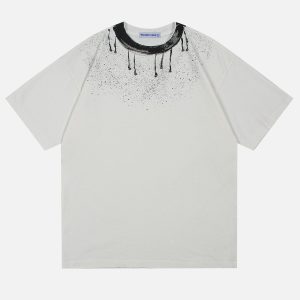 Splash-Ink Print Tee: Y2K Aesthetic Graphic Top for Coquette and Grunge Styles