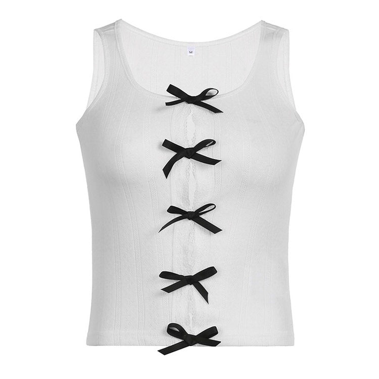 Spliced Split Y2K Bow Tank Top - Trendy Coquette Aesthetic Crop for Y2K Fashion Lovers