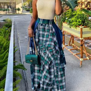 Splicing Print Plaid Cargo Skirt - Y2K Aesthetic Grunge Style for Trendy Outfits